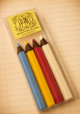 crayons, creation, chocolat, fin d'annee, scolaire, ecole, maitresse, artisan, chocolatier, nice, cannes