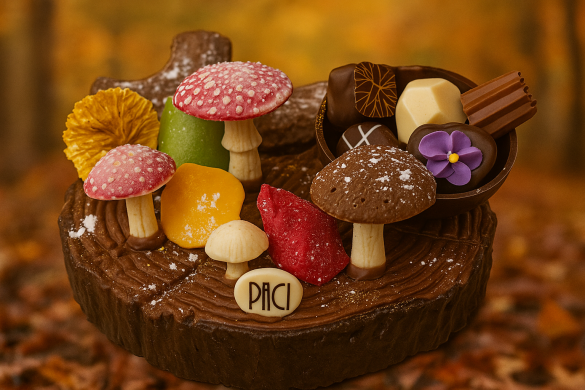 champignon, sous-bois, souche,  cadeau, chocolat, création, chocolat, artisan chocolatier, jp paci, nice cannes